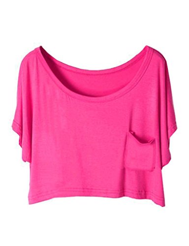 Legou Damen Basic T-Shirt Kurzarm Tops Rundhalsausschnitt Rose Rot von Legou