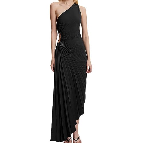 Legou Damen Kleid One Shoulder Satin Kleid, Schwarz, XXL Legou Damen Kleid One Shoulder Satin Kleid, Schwarz, XXL von Legou
