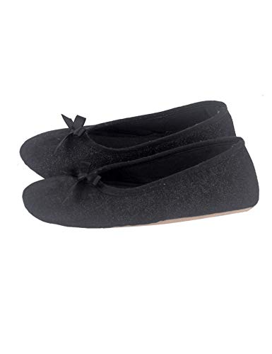 Legou Damen Mädchen Microterry Ballerina Haus Slipper Frottee Ballerina mit Feuchtigkeitstransport, Schwarz Erwachsene, 37.5 EU von Legou