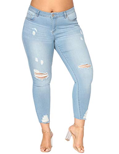 Legou Damen Ripped High Waist Jeans Licht Blau XXXL von Legou