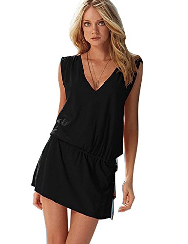 Legou Damen Strandkleid Beach-Cover Up Halfter Sommerkleid Gr.One Size Schwarz von Legou