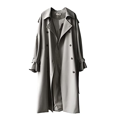 Legou Damen Windbreaker Herbst Revers Langarm Casual Einfarbig Mantel, grau, 42 von Legou