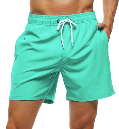 Legou Herren Badehose Schnell trocknende Strandshorts Swim Trunks mit Reißverschlusstaschen und Mesh-Futter Grass Grün Größe M von Legou