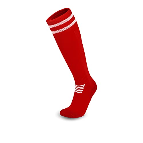 Legou Herren Kind High Rohr Fußballsocken Herren verdickt Handtuch Boden Lange Rohr Sportsocken Kinder Kniestrümpfe, rot, L von Legou