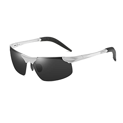 Legou Herren Metall Half Frame Sonnenbrille Radfahren Sport Polarisierte Sonnenbrille, Gestell silber schwarz von Legou