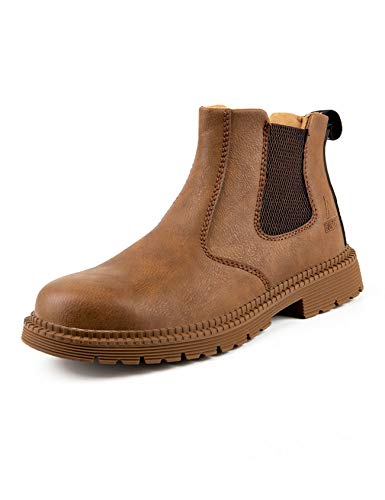 Legou Herren Stahlkappe Arbeitsstiefel Slip On Atmungsaktiv Schnell Trocken Sicherheit Leder Unzerstörbare Arbeitsschutzschuhe, Braun - Khaki Größe:42 EU von Legou