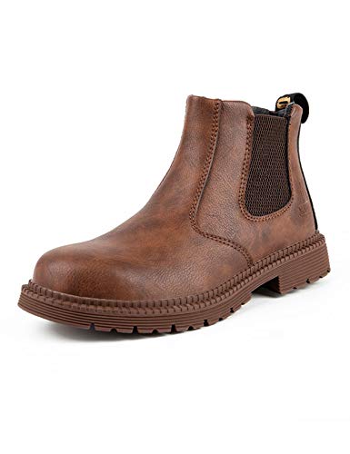 Legou Herren Stahlkappe Arbeitsstiefel Slip On Atmungsaktiv Schnell Trocken Sicherheit Leder Unzerstörbare Arbeitsschutzschuhe, Braun - braun Größe:39 EU von Legou