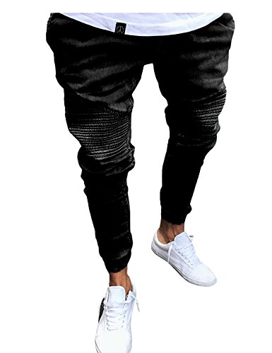 Legou Herren Stretch Slim Denim Jeans Hose Schwarz M von Legou