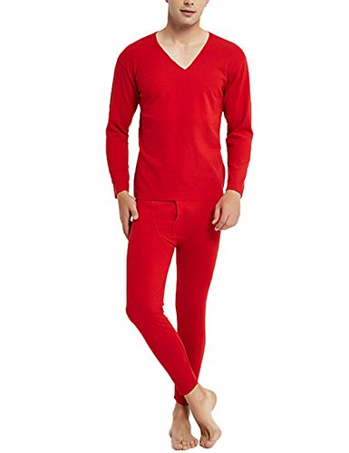 Legou Herren Thermounterwäsche Konstante Temperatur Lange Unterhose Set mit Fleece gefüttert Gr. 5X-Large, rot von Legou