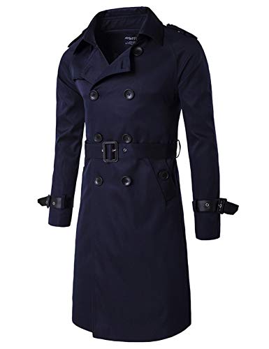 Legou Herren Zweireihiger Trenchcoat Mid-Long Overcoat Slim Fit mit Gürtel Gr. XL, navy von Legou