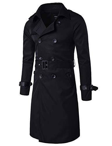 Legou Herren Zweireihiger Trenchcoat Mid-Long Overcoat Slim Fit mit Gürtel Gr. XXL, Schwarz von Legou