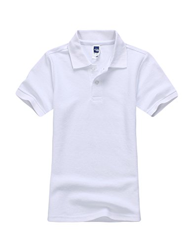 Legou Jungen Poloshirt Jungen Kurzarm T-Shirt Einfarbig Sommer Basic Polo Weiß L(140-145cm) von Legou