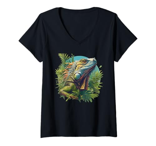 Damen Leguane Leguan T-Shirt mit V-Ausschnitt von Leguane Leguan Tier Shop