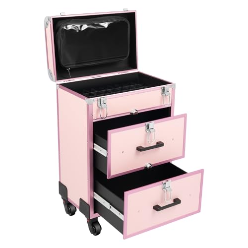 Schminkstation Schminktisch Mit Zwei KupferkernschlöSser Schminkkoffer Make Up Koffer Trolley Aufbewahrungsassistent wasserdichte OberfläChe Beautycase Groß Makeup Inhalt Kosmetikkoffer 4 Rollen von Legwfdthy