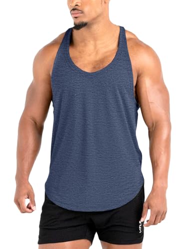 Lehmanlin Herren Fitness Stringer Muskel Tank Top, Gym Workout Achselshirts Y-Back,Bodybuilding Muskelshirts Männer Schnell Trocknend(Blau, XL) von Lehmanlin