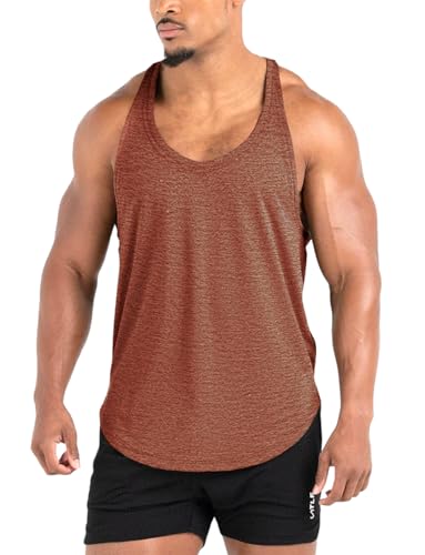 Lehmanlin Herren Fitness Stringer Muskel Tank Top, Gym Workout Achselshirts Y-Back,Bodybuilding Muskelshirts Männer Schnell Trocknend(Braun, L) von Lehmanlin