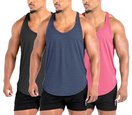 Lehmanlin Herren Fitness Stringer Muskel Tank Top, Gym Workout Achselshirts Y-Back,Bodybuilding Muskelshirts Männer Schnell Trocknend (3Pack:Rosa+Schwarz+Blau, S) von Lehmanlin