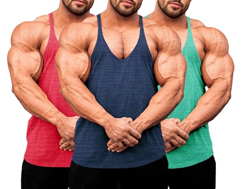 Lehmanlin Herren Fitness Stringer Muskel Tank Top, Y-Back Gym Trägershirt,Bodybuilding Muskelshirts Männer Schnell Trocknend (Dunkelblau/Rosa/Grün-M) von Lehmanlin