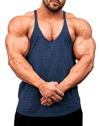 Lehmanlin Herren Fitness Stringer Muskel Tank Top, Y-Back Gym Trägershirt,Bodybuilding Muskelshirts Männer Schnell Trocknend (Dunkelblau-L) von Lehmanlin