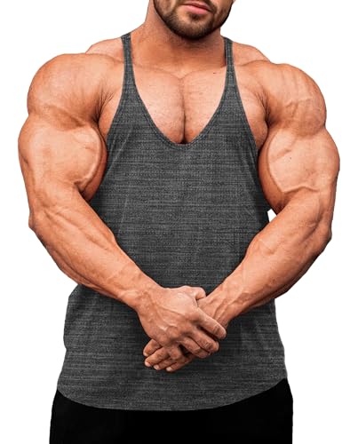Lehmanlin Herren Fitness Stringer Muskel Tank Top, Y-Back Gym Trägershirt,Bodybuilding Muskelshirts Männer Schnell Trocknend (Dunkelgrau-XL) von Lehmanlin