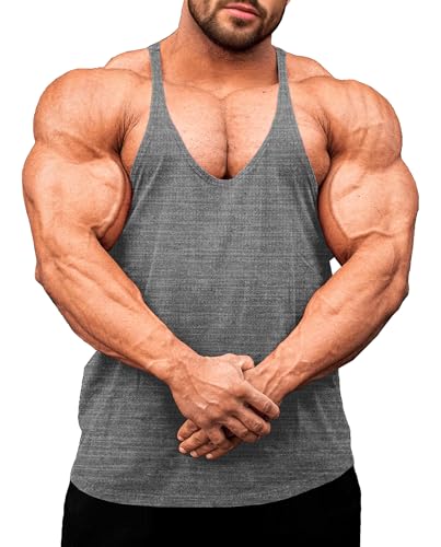 Lehmanlin Herren Fitness Stringer Muskel Tank Top, Y-Back Gym Trägershirt,Bodybuilding Muskelshirts Männer Schnell Trocknend (Hellgrau-XL) von Lehmanlin