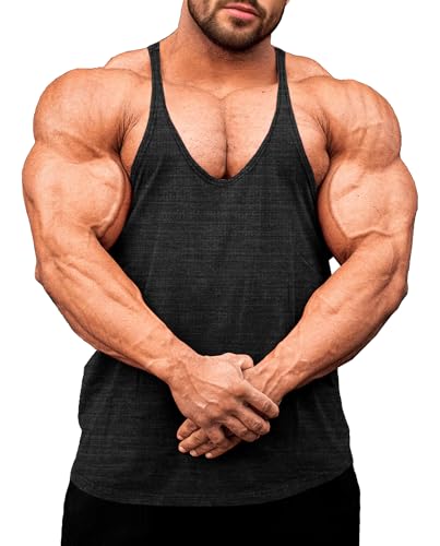 Lehmanlin Herren Fitness Stringer Muskel Tank Top, Y-Back Gym Trägershirt,Bodybuilding Muskelshirts Männer Schnell Trocknend (Schwarz-L) von Lehmanlin