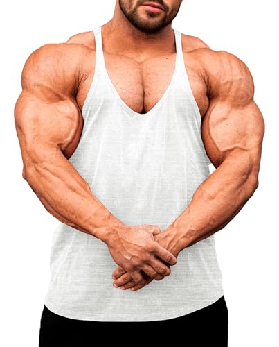 Lehmanlin Herren Fitness Stringer Muskel Tank Top, Y-Back Gym Trägershirt,Bodybuilding Muskelshirts Männer Schnell Trocknend (Weiß-S) von Lehmanlin