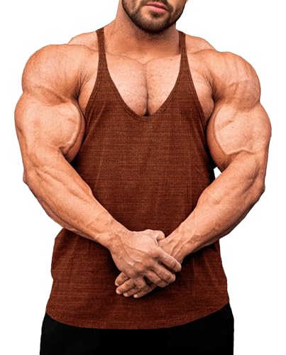 Lehmanlin Herren Fitness Stringer Muskel Tank Top, Y-Back Gym Trägershirt,Bodybuilding Muskelshirts Männer Schnell Trocknend (Ziegelrot-3XL) von Lehmanlin