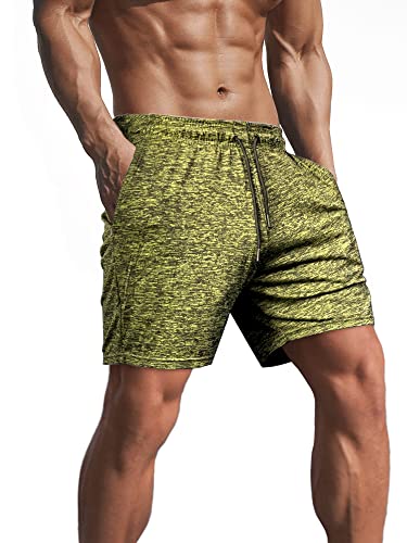 Lehmanlin Herren Kurze Sporthose Herren,Kurze Jogginghose Laufhose Laufshorts Männer Trainingshose Bermuda Shorts Hose Fitnesshose Tennishose 12,7 cm Innennaht (Gelb-L) von Lehmanlin