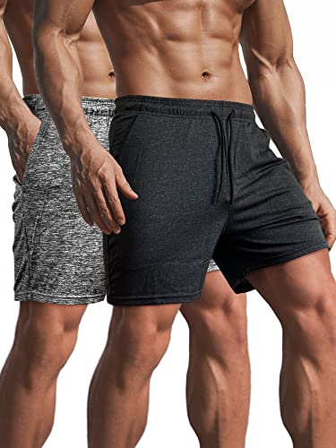 Lehmanlin Herren-Sportshorts. Schnell trocknendes Stretchmaterial. Leichte Trainingshose mit Taschen (schwarz/grau-2XL) von Lehmanlin