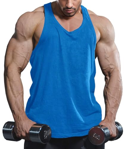 Lehmanlin Herren Sport Stringer Tank top,Bodybuilding Workout Tank Tops für das Fitnessstudio,Tägliches Training lässige T-Shirts Quick Dry(Reines Blau, 2XL) von Lehmanlin