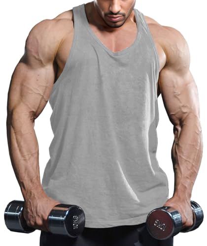 Lehmanlin Herren Sport Stringer Tank top,Bodybuilding Workout Tank Tops für das Fitnessstudio,Tägliches Training lässige T-Shirts Quick Dry(Reines Grau, 2XL) von Lehmanlin