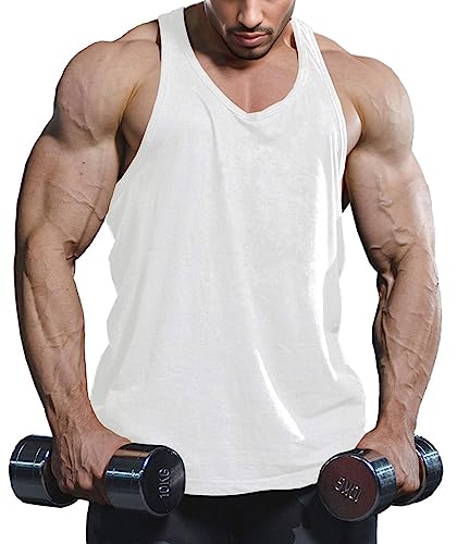 Lehmanlin Herren Sport Stringer Tank top,Bodybuilding Workout Tank Tops für das Fitnessstudio,Tägliches Training lässige T-Shirts Quick Dry(Reines Weiß, S) von Lehmanlin