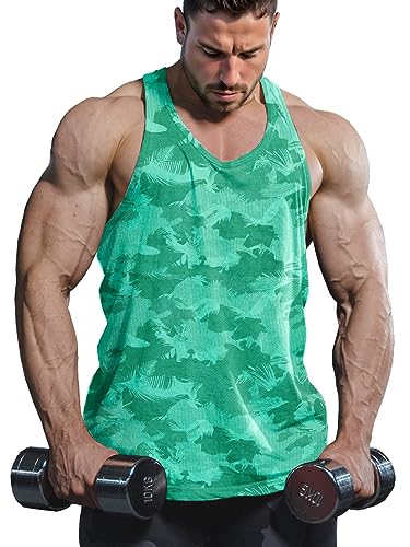 Lehmanlin Herren Sport Stringer Tank top,Bodybuilding Workout Tank Tops für das Fitnessstudio,Tägliches Training lässige T-Shirts Quick Dry(grün, S) von Lehmanlin