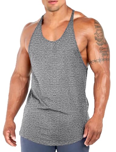 Lehmanlin Herren Sport Stringer Tanktop,Y-Rücken Gym Fitness Trägershirt, Bodybuilding Muskelshirt Männer Quick Dry (Grau, S) von Lehmanlin
