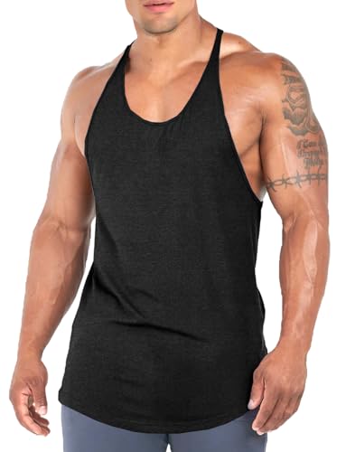 Lehmanlin Herren Sport Stringer Tanktop,Y-Rücken Gym Fitness Trägershirt, Bodybuilding Muskelshirt Männer Quick Dry (Schwarz, M) von Lehmanlin