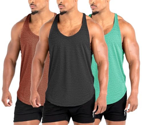 Lehmanlin Herren Fitness Stringer Muskel Tank Top, Gym Workout Achselshirts Y-Back,Bodybuilding Muskelshirts Männer Schnell Trocknend (3Pack:Schwarz+Braun+Grün,2XL) von Lehmanlin