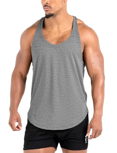 Lehmanlin Herren Fitness Stringer Muskel Tank Top, Gym Workout Achselshirts Y-Back,Bodybuilding Muskelshirts Männer Schnell Trocknend(Grau, M) von Lehmanlin