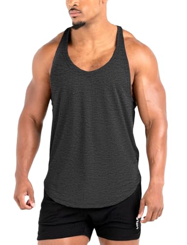 Lehmanlin Herren Fitness Stringer Muskel Tank Top, Gym Workout Achselshirts Y-Back,Bodybuilding Muskelshirts Männer Schnell Trocknend(Schwarz, S) von Lehmanlin