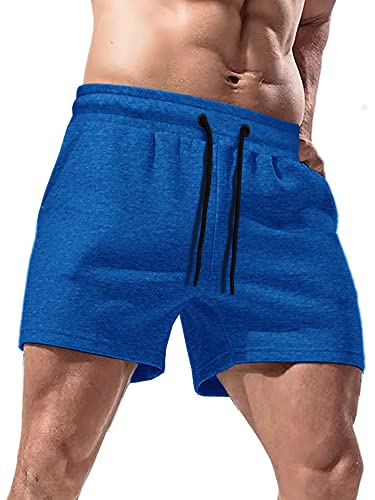 Lehmanlin Herren Workout Shorts mit Taschen Bodybuilding Baumwolle Shorts,Sport Shorts Herren Kurze Jogginghose 12.7C M Schrittlänge(blau-2XL) von Lehmanlin