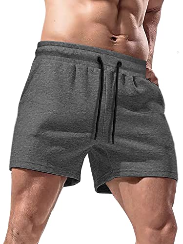 Lehmanlin Herren Workout Shorts mit Taschen Bodybuilding Baumwolle Shorts,Sport Shorts Herren Kurze Jogginghose 12.7C M Schrittlänge(dunkelgrau-L) von Lehmanlin