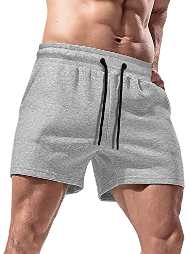 Lehmanlin Herren Workout Shorts mit Taschen Bodybuilding Baumwolle Shorts,Sport Shorts Herren Kurze Jogginghose 12.7C M Schrittlänge(grau-XL) von Lehmanlin