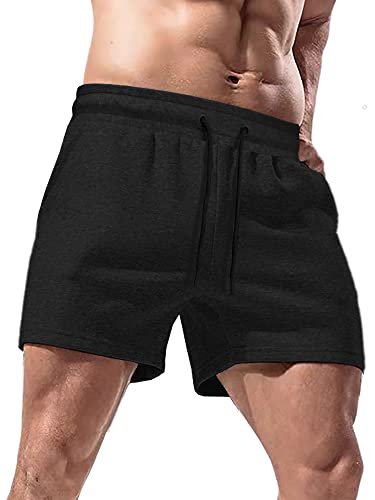 Lehmanlin Herren-Laufshorts aus Baumwolle mit Taschen, 5-Zoll-Jogginghose, Fitness-Bodybuilding-Trainingsshorts(schwarz-2XL) von Lehmanlin