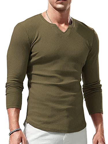 Lehmanlin Langarmshirt Sport T-Shirts für Herren, V-Ausschnitt Stretch, Muskulöse Passform, Lässige Unterwäsche, Thermo Shirt Herren Langarm Leichtgewicht Braun XS von Lehmanlin