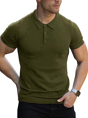 Lehmanlin Muskel-Poloshirts für Herren Kurzarm Stretch Slim Fit Baumwolle Golf T-Shirt (Grün/2XL) von Lehmanlin