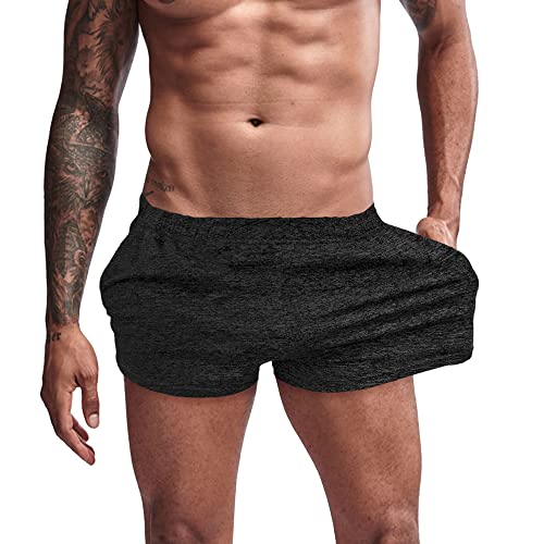 Lehmanlin Sport Shorts Herren Bodybuilding Kurze Shorts Workout Trainingsshorts Schnell Trocken 7,6CM Innennaht (schwarz-M) von Lehmanlin