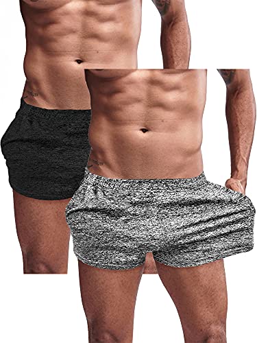 Lehmanlin Sport Shorts Herren Bodybuilding Kurze Shorts Workout Trainingsshorts Schnell Trocken 7,6CM Innennaht (schwarz&grau-M) von Lehmanlin