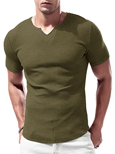 Lehmanlin Sport T-Shirts für Herren, V-Ausschnitt, Stretch, Muskulöse Passform, Lässige Unterwäsche, Thermo Shirt Herren Kurzarm Leichtgewicht Braun L von Lehmanlin