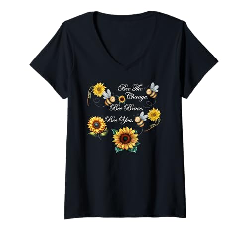 Damen Bienen inspirierende Design süße Wildblumen T-Shirt mit V-Ausschnitt Damen Bienen inspirierende Design süße Wildblumen T-Shirt mit V-Ausschnitt von Lehrer, die Freundlichkeit lehren, Boutiquen zu