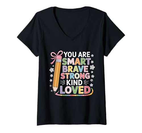 Damen Du Bist Schlau Mutig, Starke Art Geliebt T-Shirt mit V-Ausschnitt Damen Du Bist Schlau Mutig, Starke Art Geliebt T-Shirt mit V-Ausschnitt von Lehrer Danke Motivation